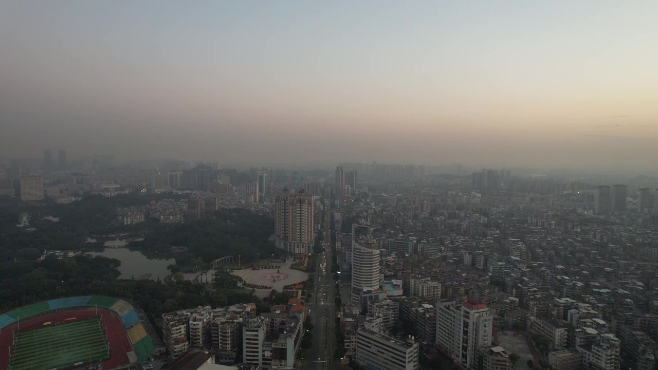 广东江门城市日出彩霞航拍