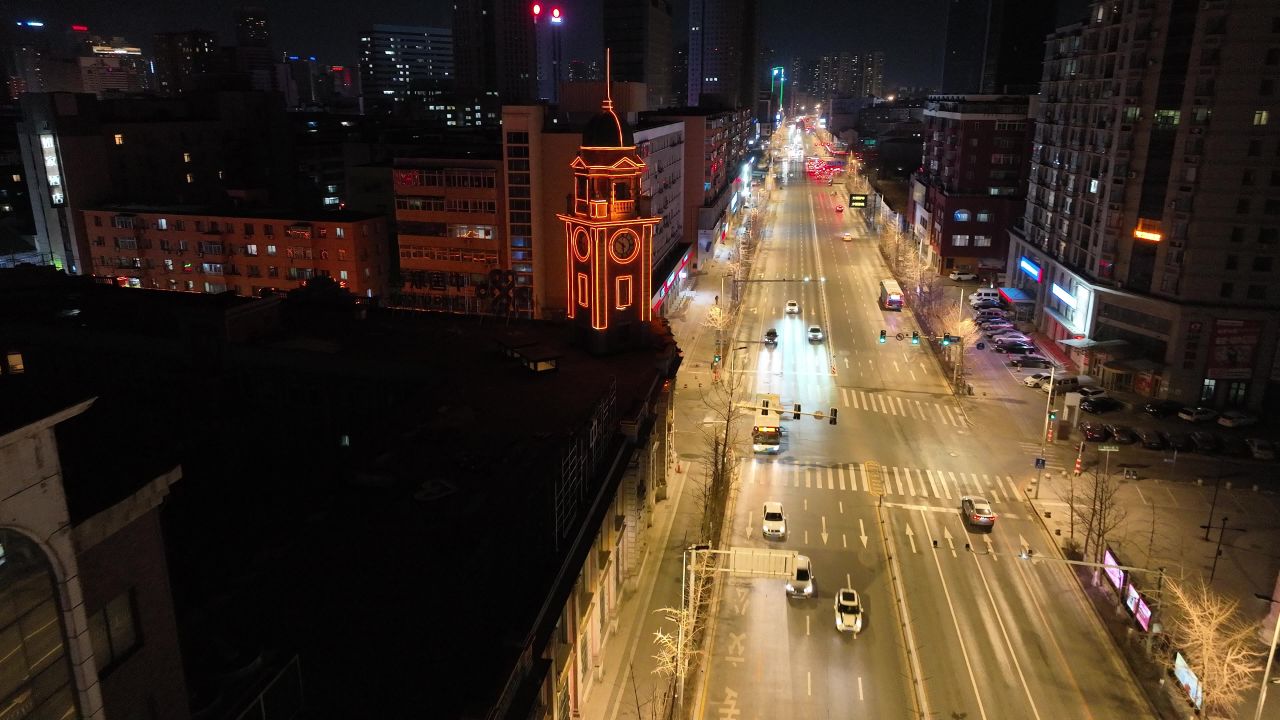 沈阳城市街道夜景 街道车辆 马路车流
