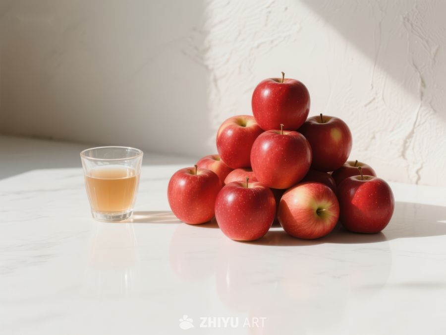 红苹果堆与一杯果汁 108