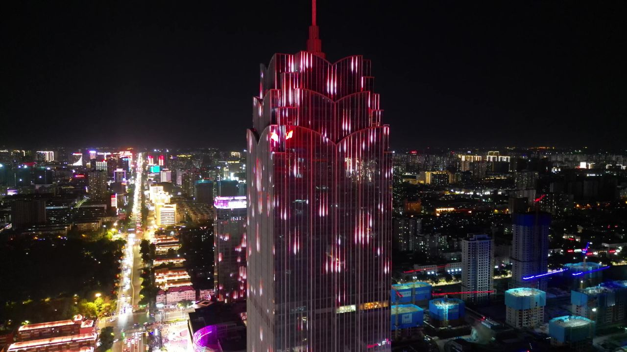 河北保定城市夜景灯光航拍