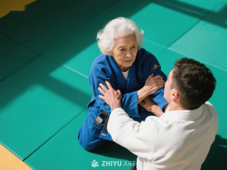 老人与年轻人练习柔道 478