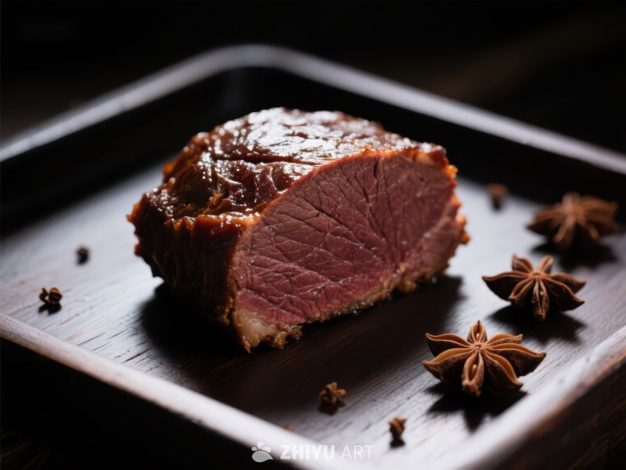 精致烤肉配八角，暗色调摆盘 485