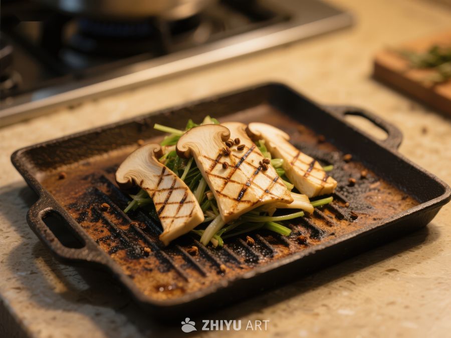 烤盘上的美味菌类料理 584