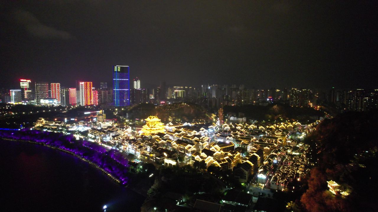 柳州窑埠古镇夜景灯光航拍