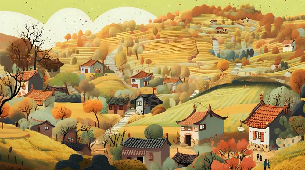 乡村插画阳光风景