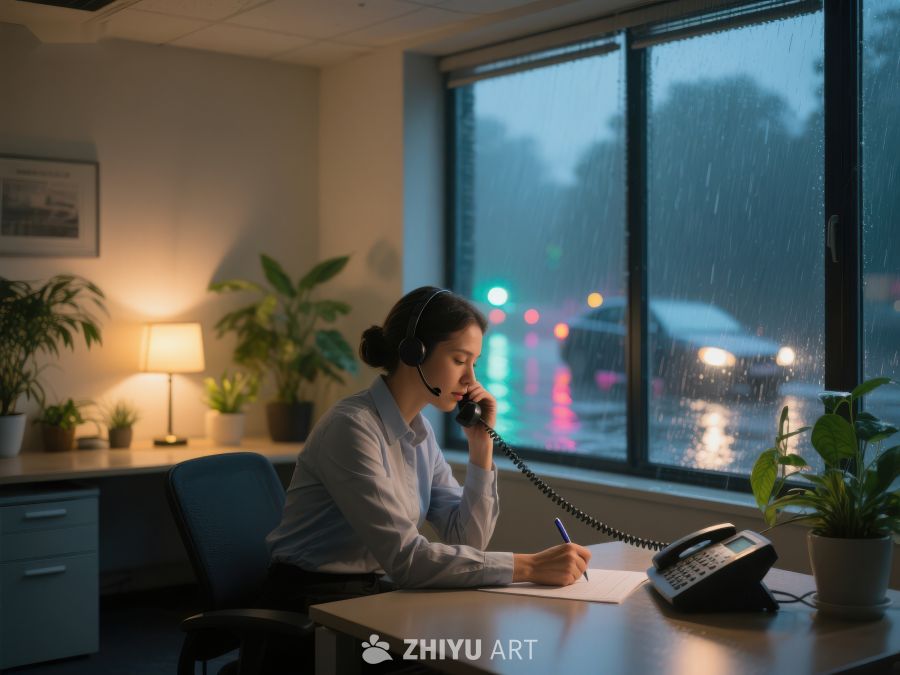 雨夜办公室中的电话工作 426