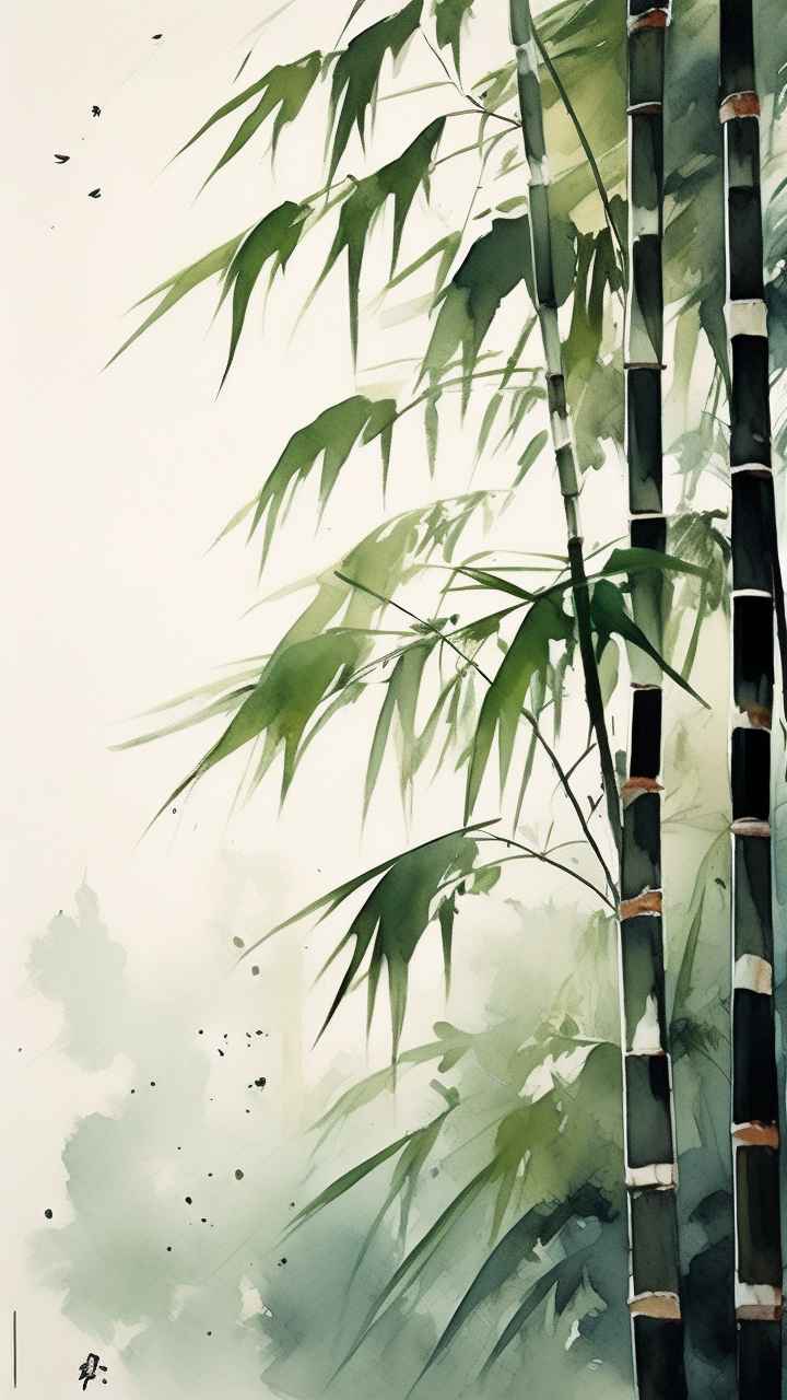 绿竹水墨插画背景图 10
