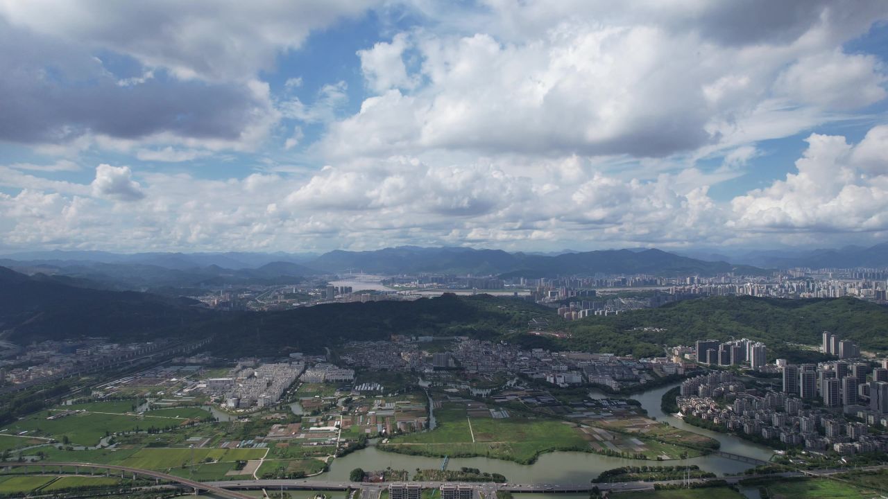 城市蓝天白云天际线高楼建筑航拍温州 