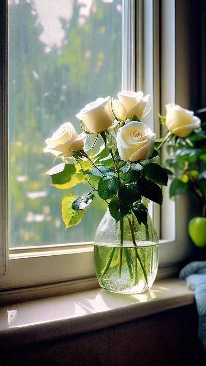 窗台上的白色玫瑰 27