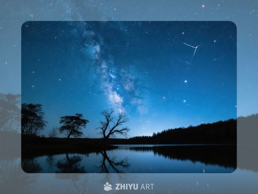 银河映照湖面，夜空繁星点点 478
