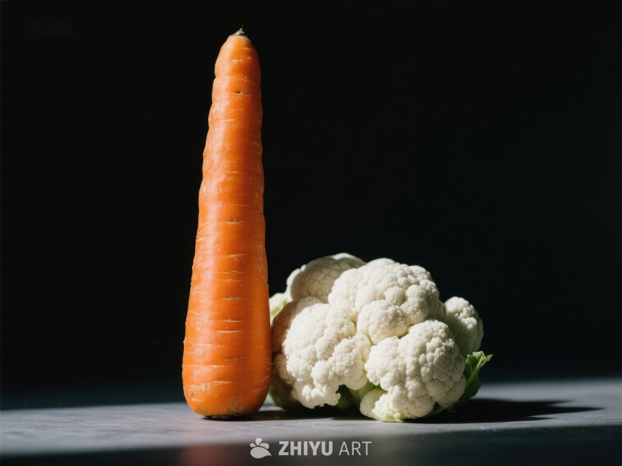 胡萝卜与花椰菜的静物组合 84