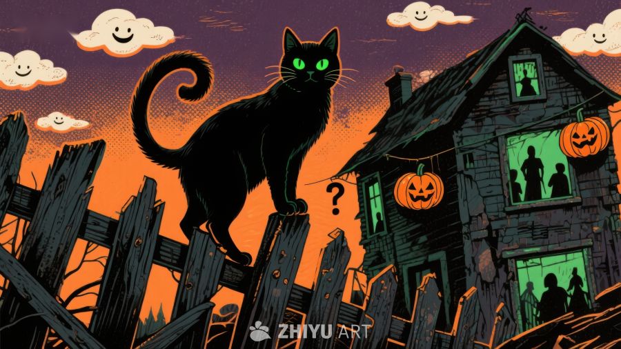 万圣夜黑猫与幽灵屋