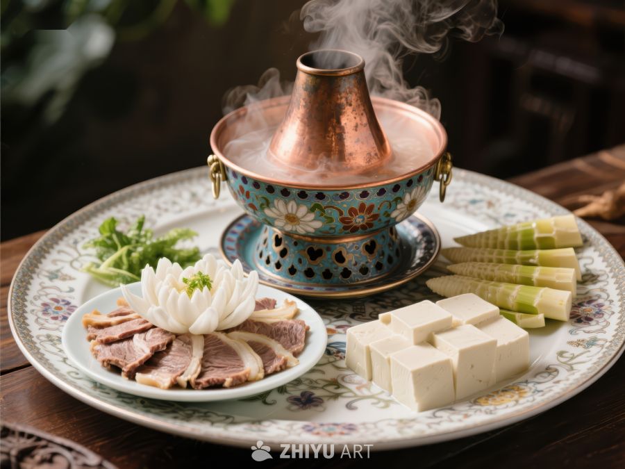 热气腾腾的火锅与配菜 542