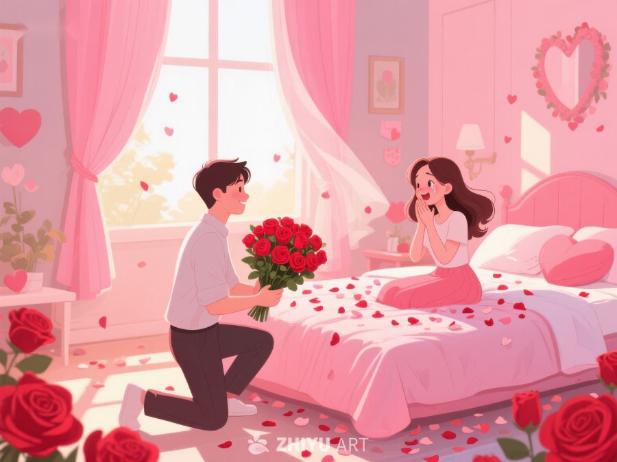 浪漫求婚场景，玫瑰与惊喜 395