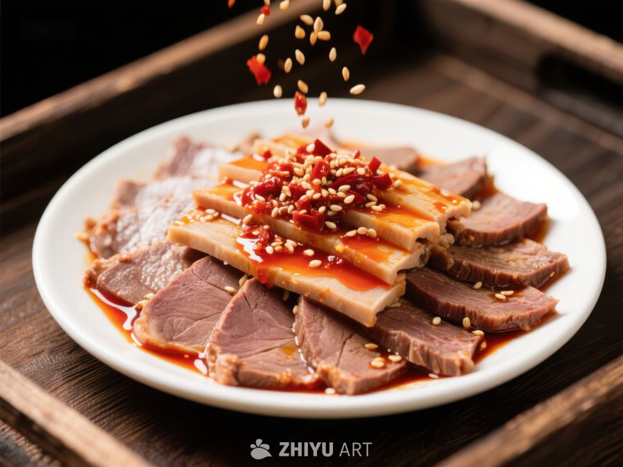 红油牛肉配豆干，撒芝麻辣椒 259