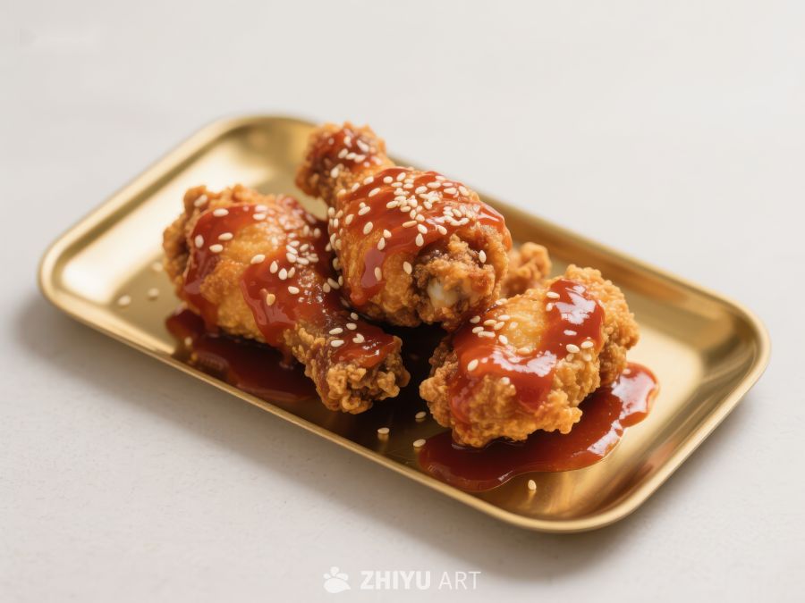酱汁鸡翅，撒芝麻，金盘盛放 221