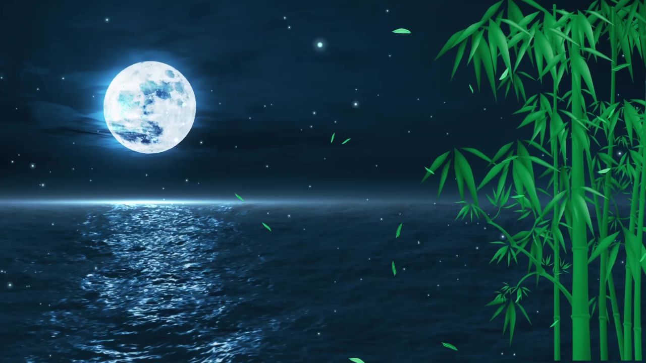唯美大海上升月亮白月光蓝色夜空圆月明月大屏幕舞台LED视频  186