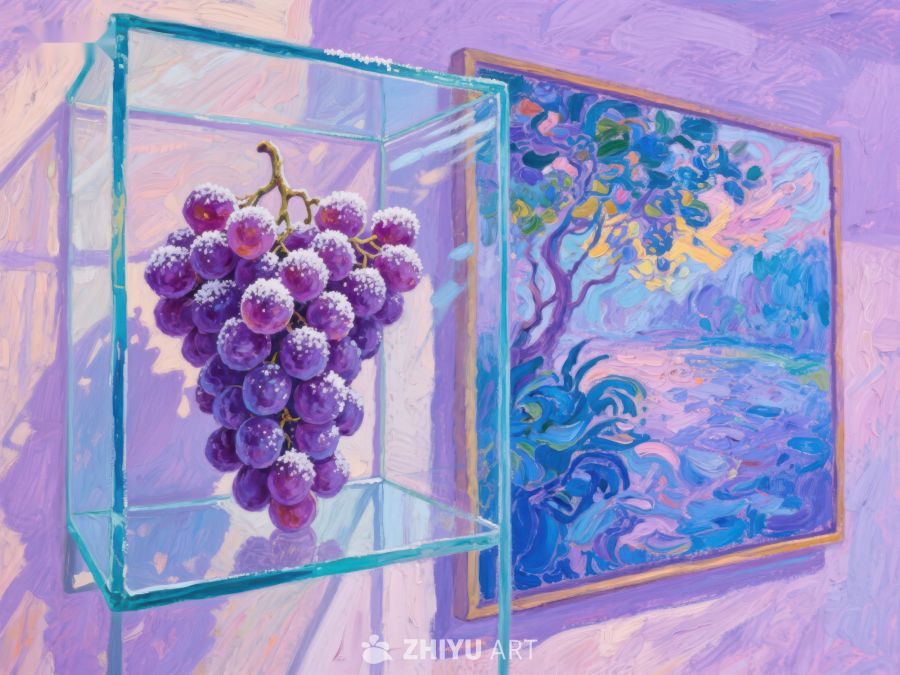 紫色葡萄与抽象画的静物组合 730