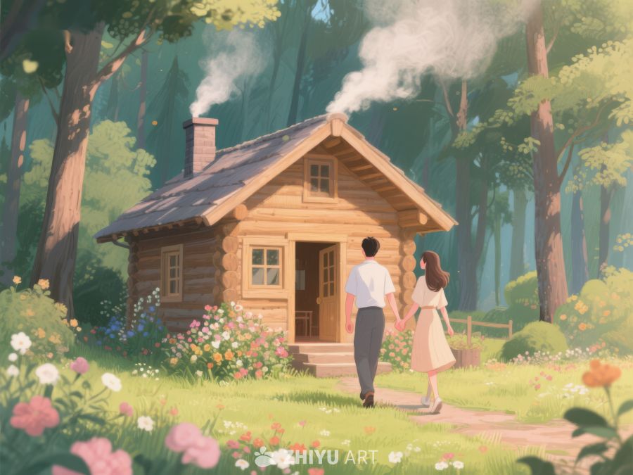 林间小屋，情侣漫步 488