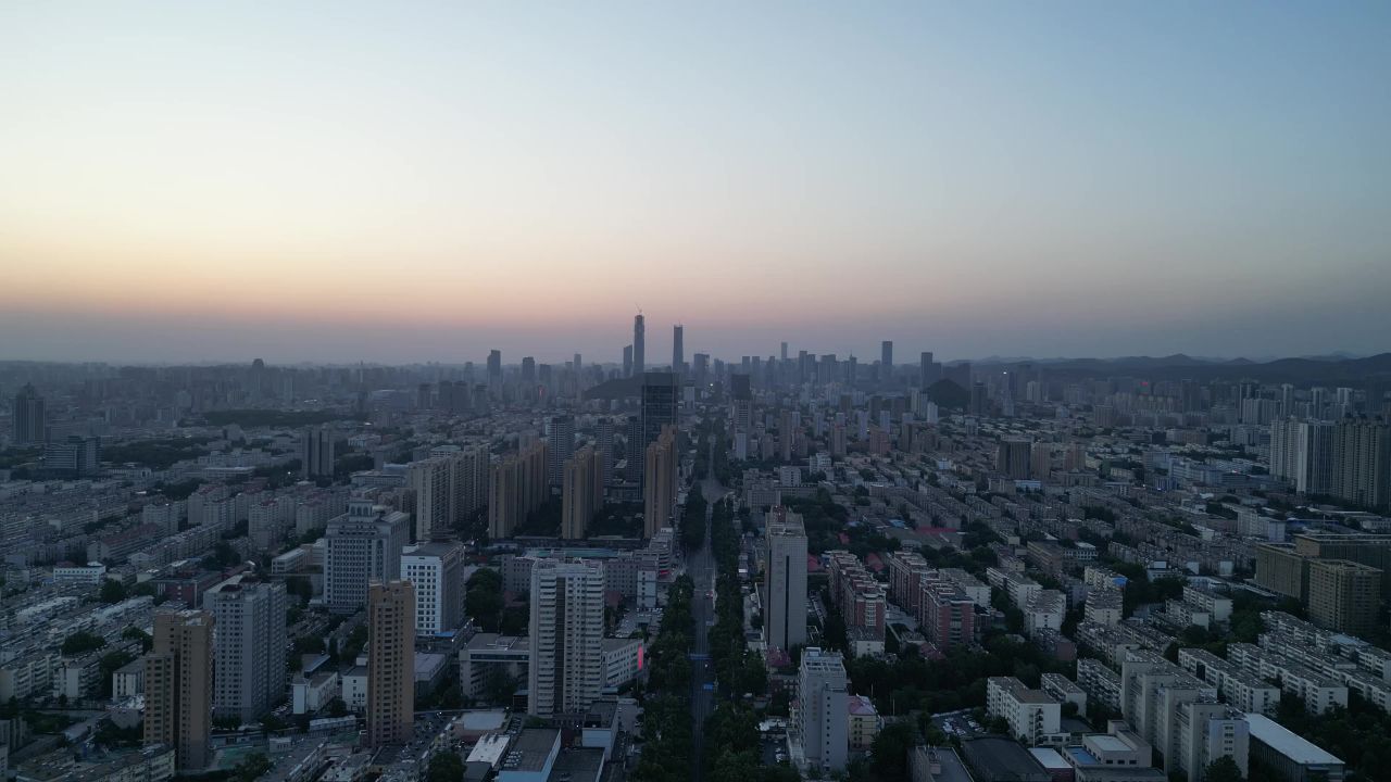  航拍山东济南城市建设济南清晨