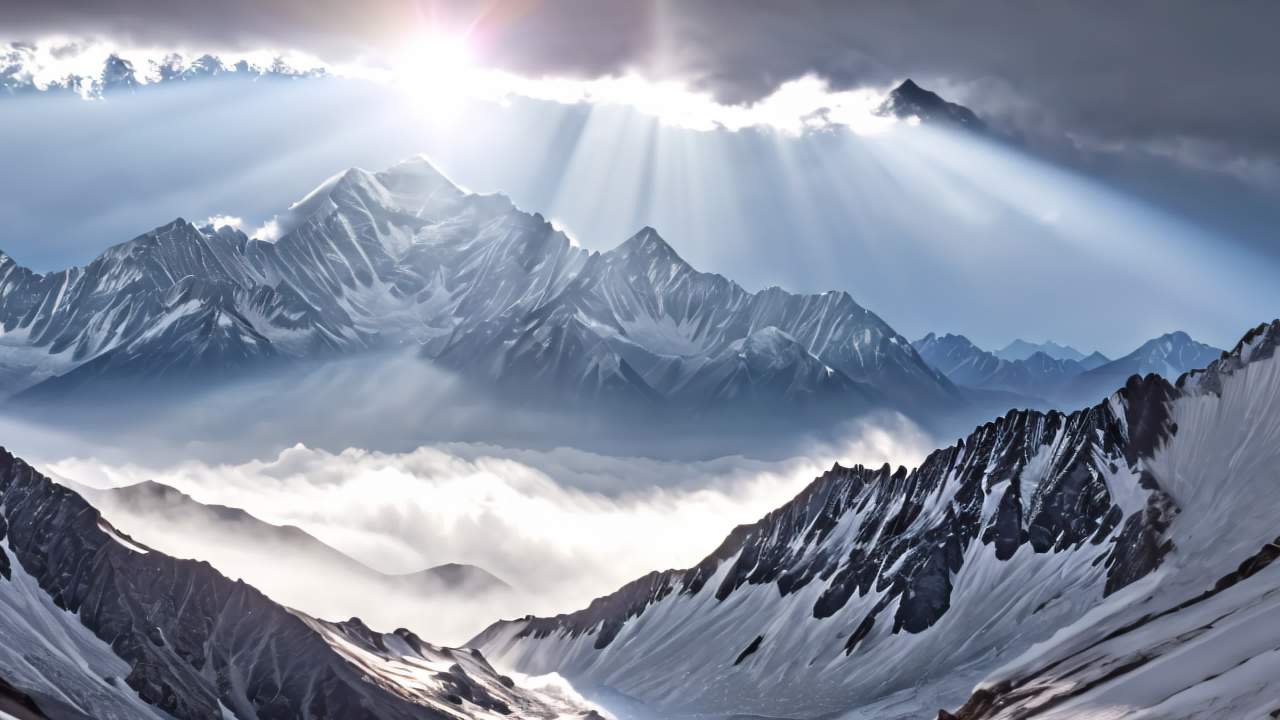 珠穆朗玛峰喜马拉雅山脉航拍日出日落云海延时 15