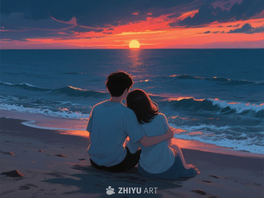 海边日落下的情侣 214