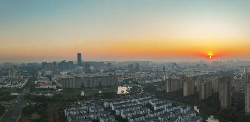 航拍昆山城市冬日日落风光建筑大景 7