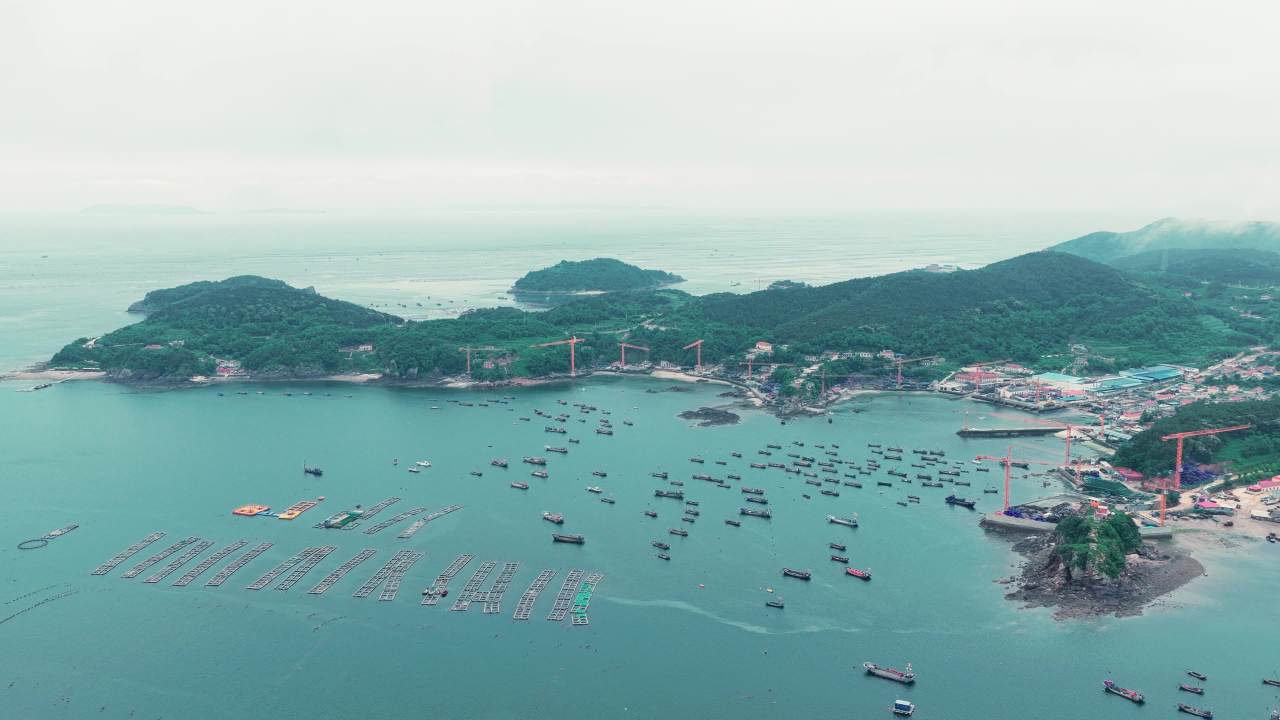 航拍长海岛港口码头