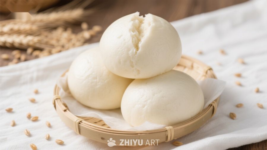 蒸笼上的软糯馒头