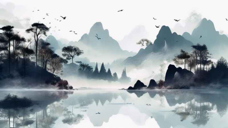 国潮山水插画风景图 24