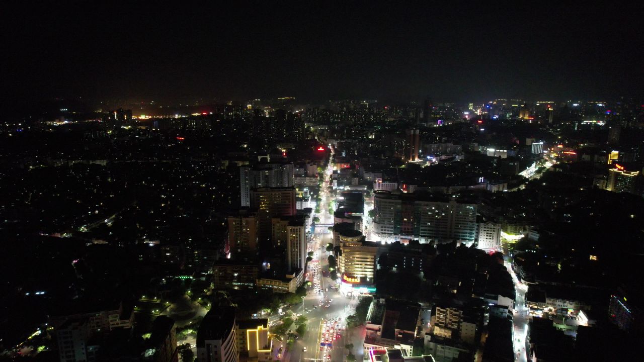 广东江门城市夜景交通航拍