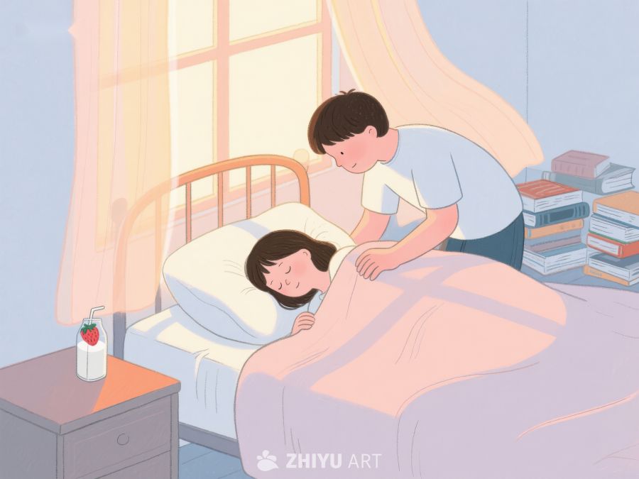 温馨时刻：男孩为女孩盖被子 781