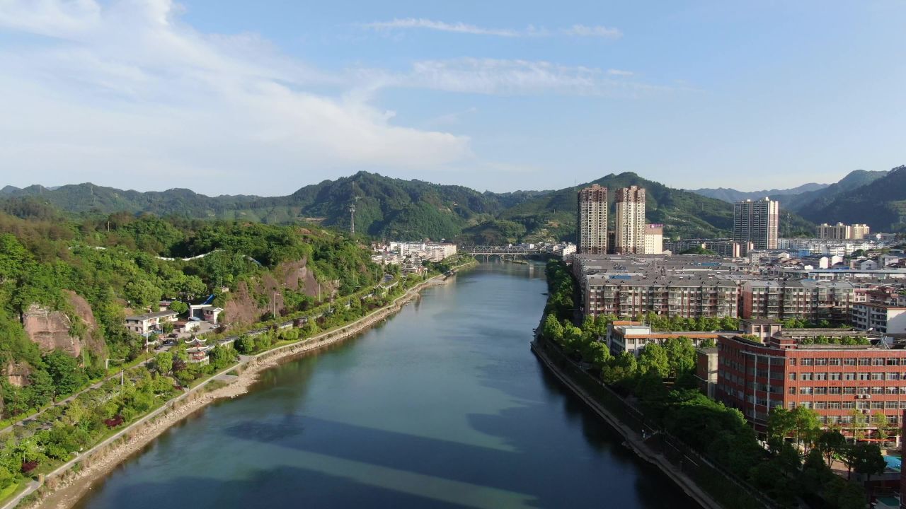 湖南新晃侗族自治县城市风光旅游景区航拍 