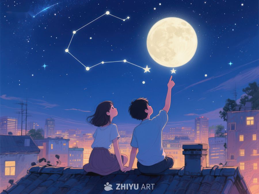 屋顶夜景下的星月对话 919