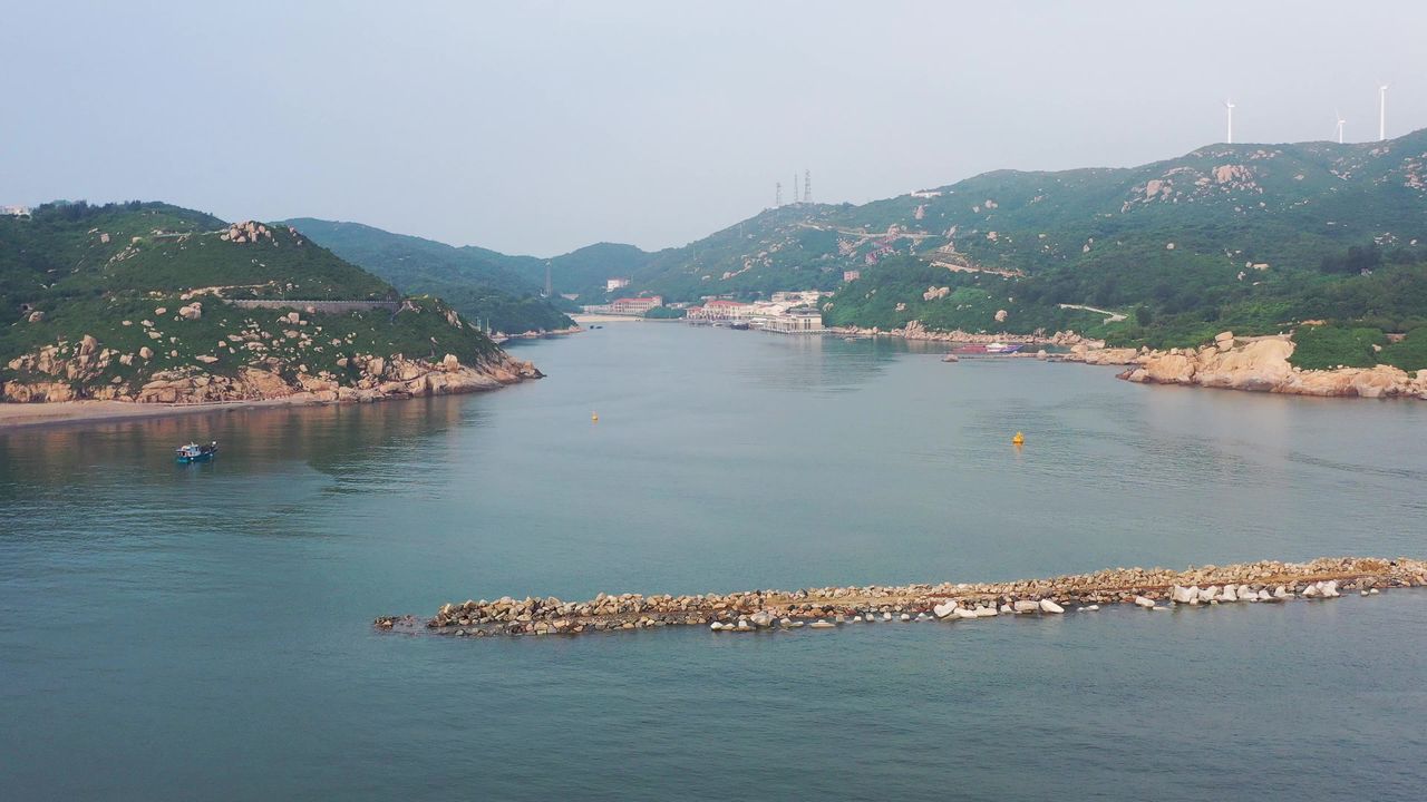建设中的海岛防浪提空镜素材