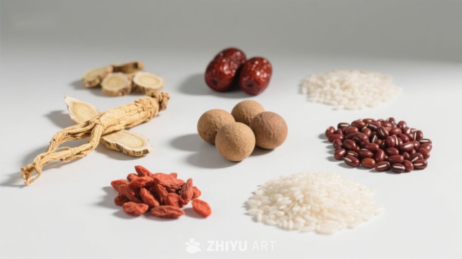 多种传统食材与药材展示