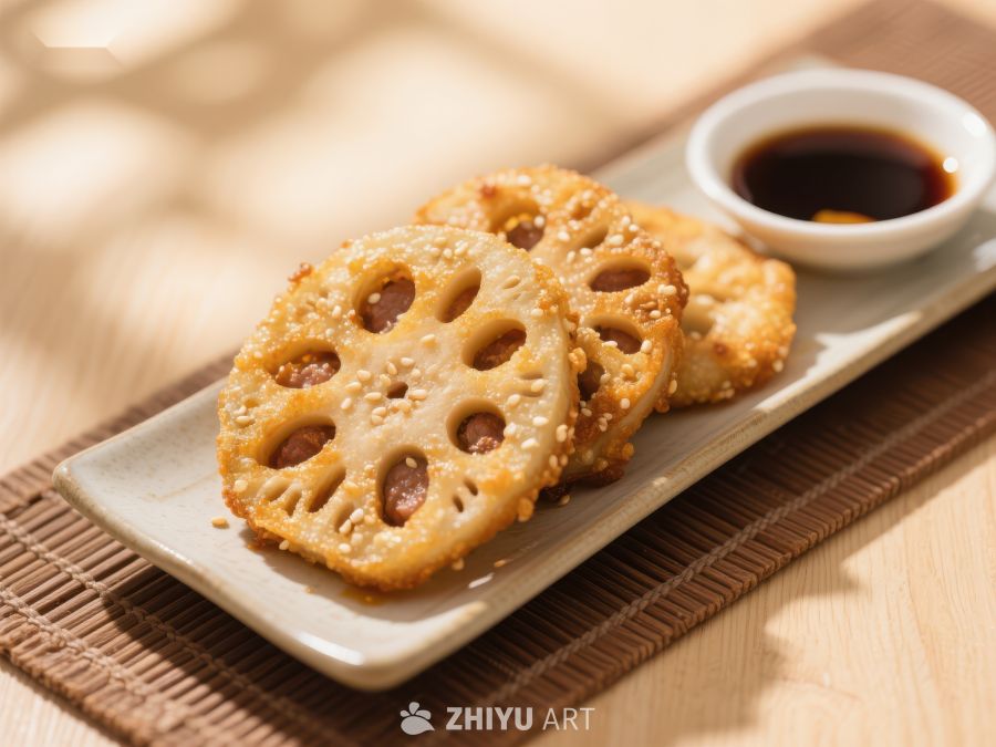 莲藕片煎饼配酱油碟 490