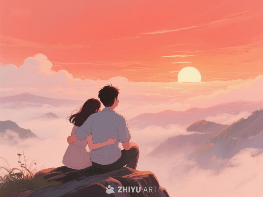 情侣山顶观日落 545