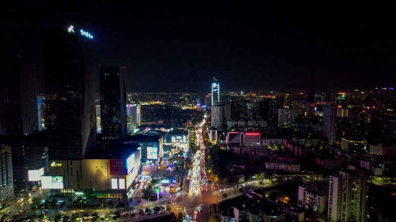 昆明夜景灯光交通航拍 