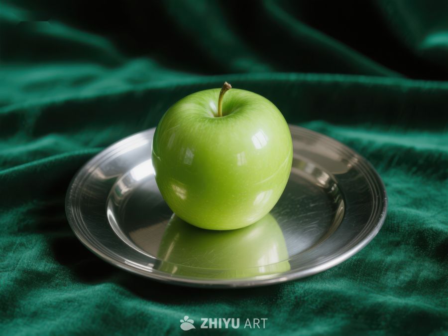 绿苹果置于银盘之上 233