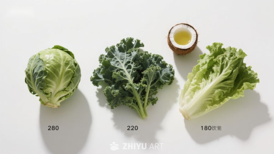 三种蔬菜与椰子油展示