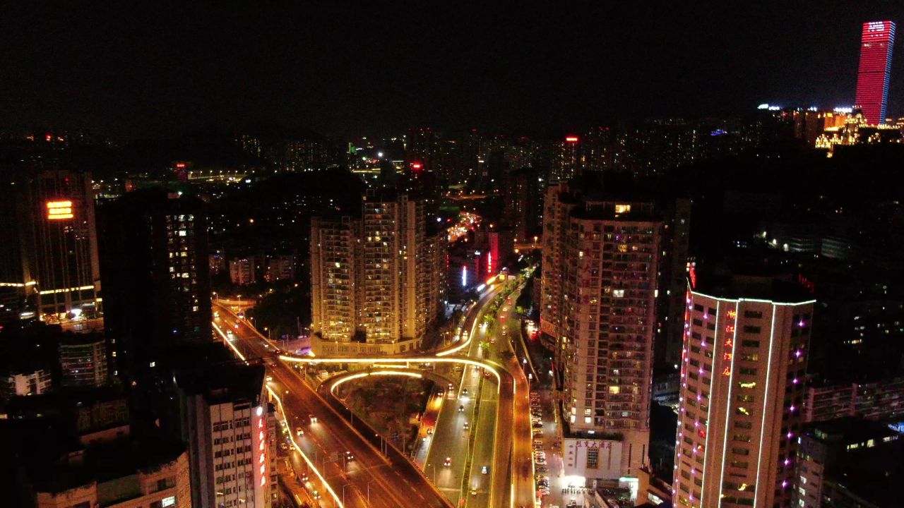 贵阳花果园立交桥夜景航拍