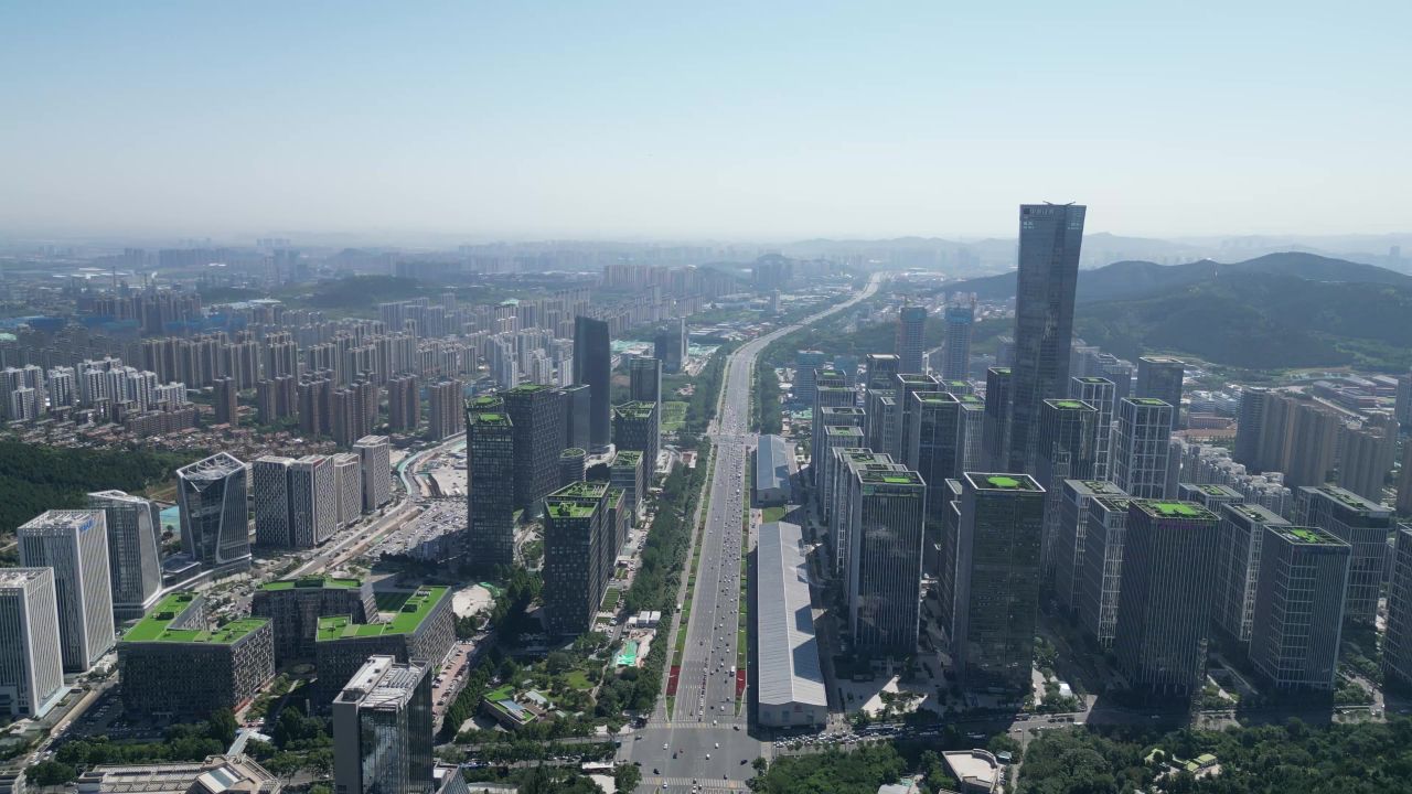 航拍山东济南奥体新城城市建设