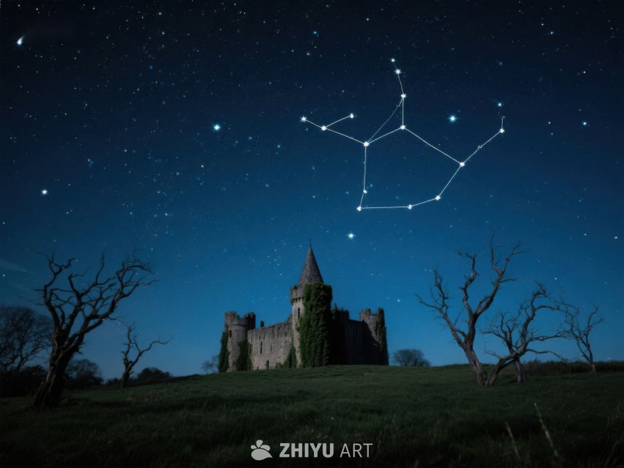 夜空下的古堡与星座 290