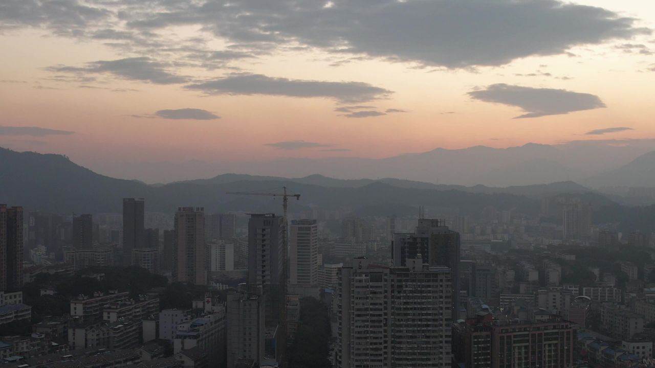 湖南郴州清晨日出彩霞航拍
