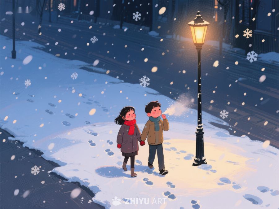 冬夜街头，两人共赏雪景 162