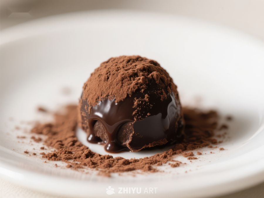 巧克力甘纳许球，撒上可可粉