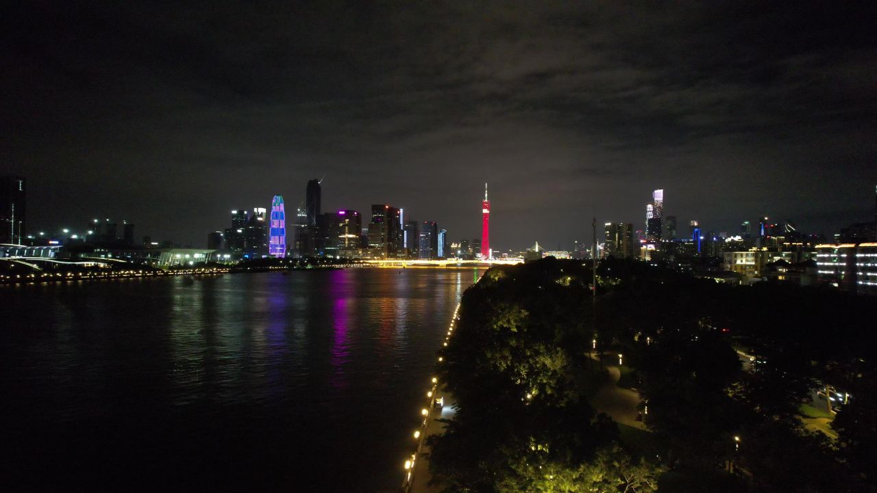 广州城市夜景灯光航拍