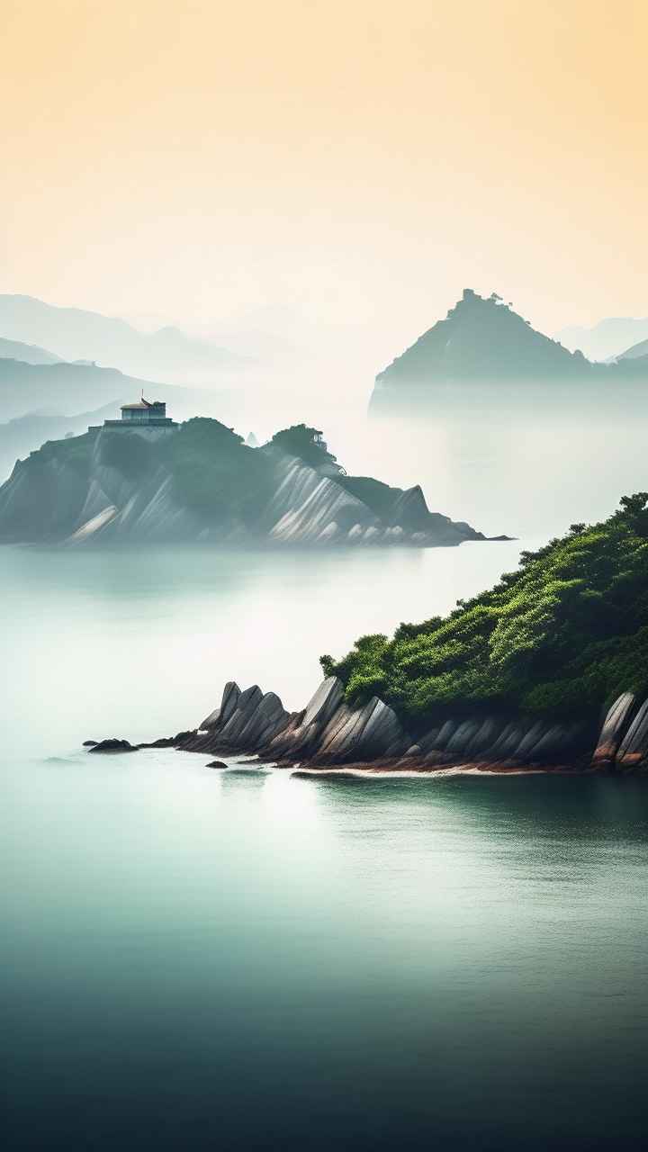 雾气缭绕大海山水画简约风格 2