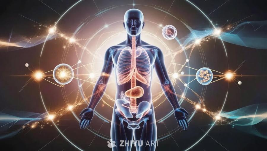 图像中心位置站立着一个人体，呈现出几乎半透明的视觉